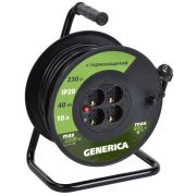 Удлинитель на катушке 4х40м 10А IP20 УК40 2P+PE 3х1 термозащита GENERICA WKP10-10-04-40-G