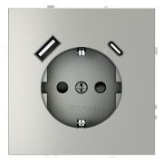 Розетка 1-м СП S70 16А с USB A+С с заземл. защ. шторки механизм сталь Voltum VLS040505